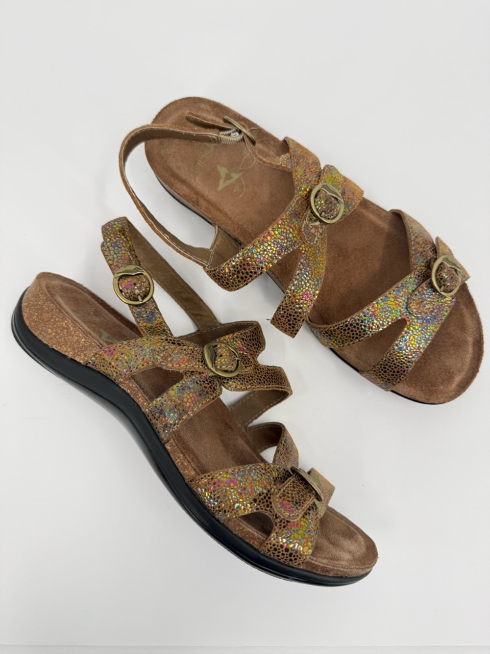 Dansko Jameson Strappy Slingback Leather Sandal Champagne Shimmer 39 / US 8.5-9